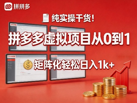 纯实操干货！拼多多虚拟项目从0到1，矩阵化轻松日入1k+【揭秘】-点子口袋网