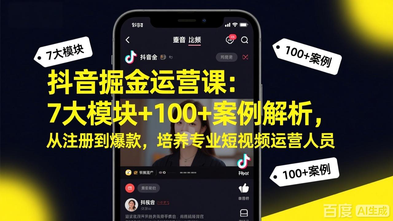 抖音掘金运营课：7大模块+100+案例解析，从注册到爆款，培养专业短视频运营人员-点子口袋网
