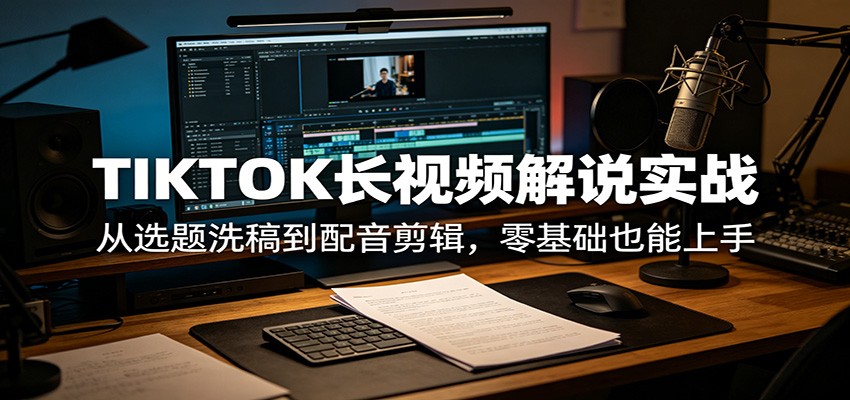 TIKTOK长视频解说实战：从选题洗稿到配音剪辑，零基础也能上手-点子口袋网