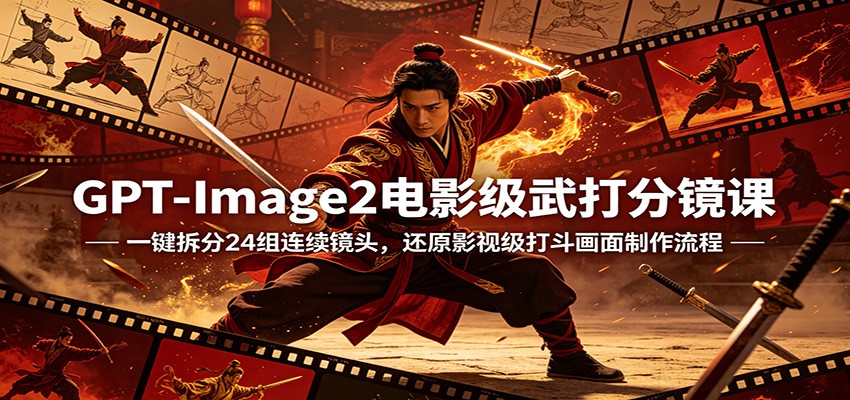 GPT-Image2电影级武打分镜课：一键拆分24组连续镜头，还原影视级打斗画面制作流程-点子口袋网