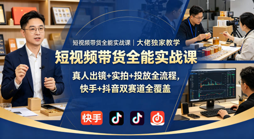 短视频带货全能实战课｜大佬独家教学，真人出镜+实拍+投放全流程，快手+抖音双赛道全覆盖-点子口袋网