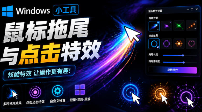 Windows特效小工具！一键给你的鼠标添加拖尾与点击动态特效，吾爱出品，免费使用Mouse Trail-点子口袋网