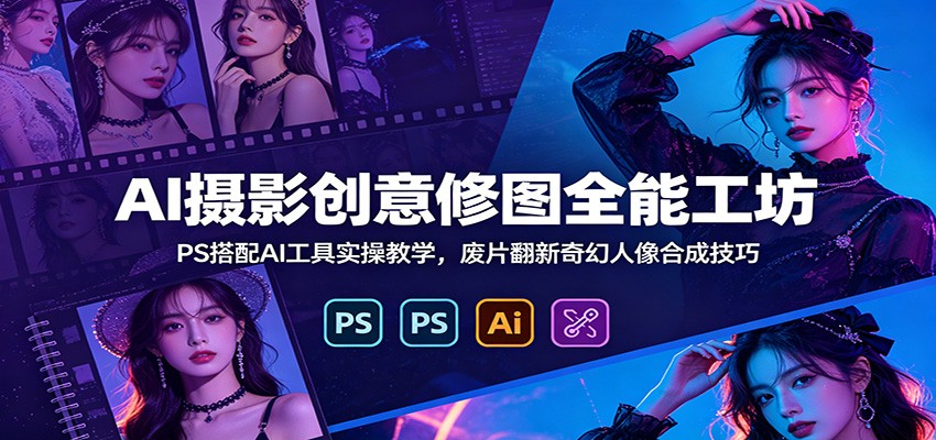 AI摄影创意修图全能工坊：PS搭配AI工具实操教学，废片翻新奇幻人像合成技巧-点子口袋网
