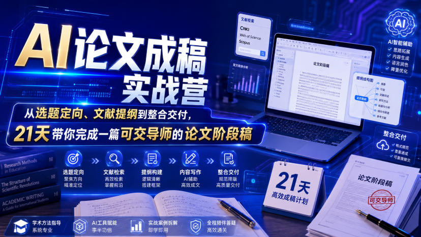 AI论文成稿实战营，从选题定向、文献提纲到整合交付，21天带你完成一篇可交导师的论文阶段稿-点子口袋网