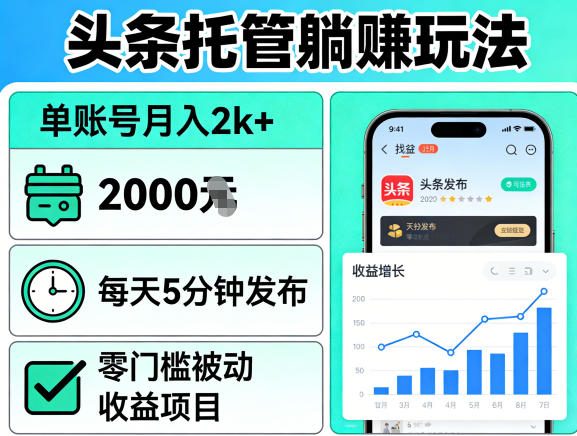 头条托管躺賺玩法，单账号月入2k+，每天5分钟发布即可，零门槛被动收益项目【揭秘】-点子口袋网