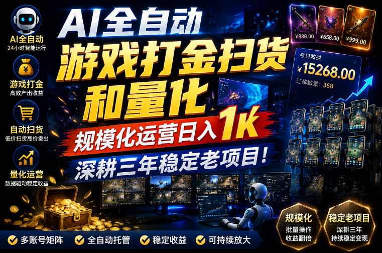 AI全自动游戏打金扫货和量化，规模化运营日入1k，深耕三年稳定老项目！【揭秘】-点子口袋网
