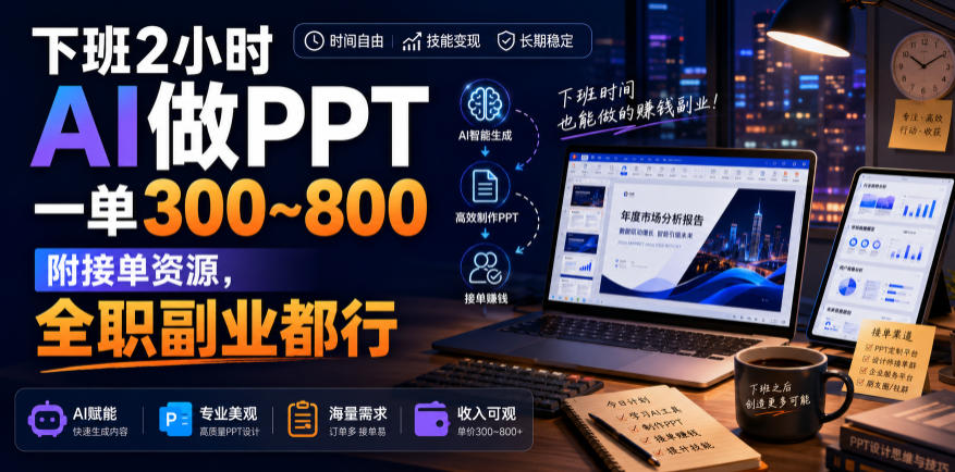 下班2小时AI做PPT，一单300~800，附接单资源，全职副业都行【揭秘】-点子口袋网