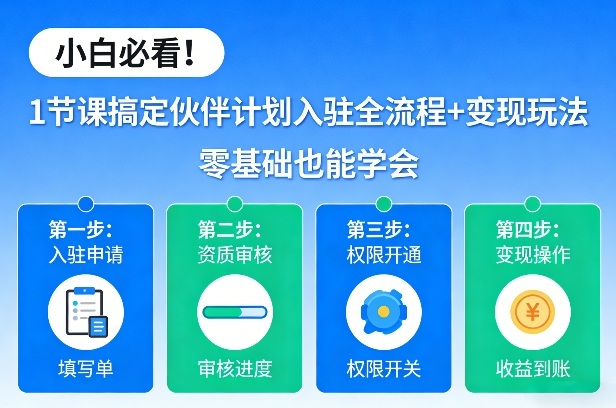 小白必看！1节课搞定伙伴计划入驻全流程+变现玩法，零基础也能学会-点子口袋网