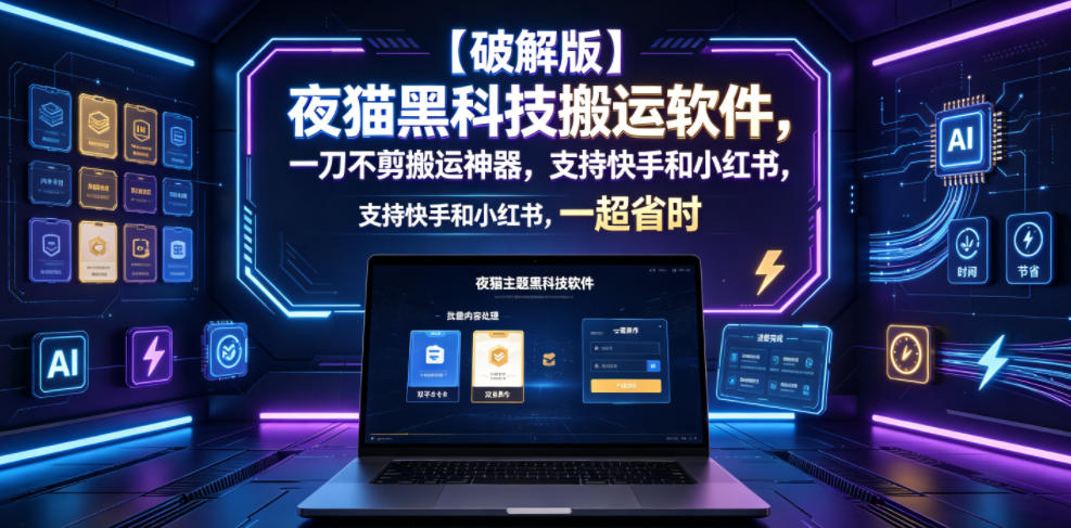 【破解版】夜猫黑科技搬运软件，一刀不剪搬运神器，支持快手和小红书，一键搬运超省时！-点子口袋网