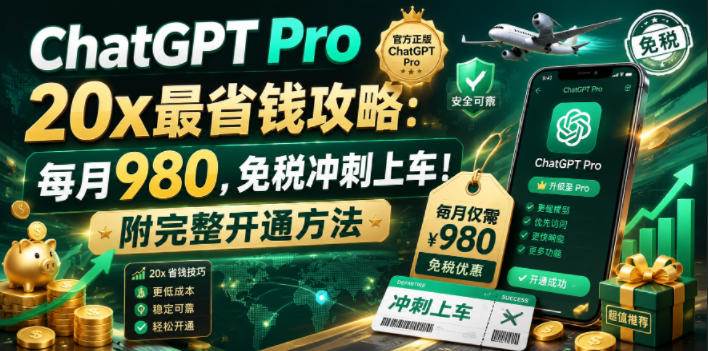 （18790期）ChatGPT Pro 20x 最省钱攻略：每月980，免税冲刺上车！附完整开通方法-点子口袋网