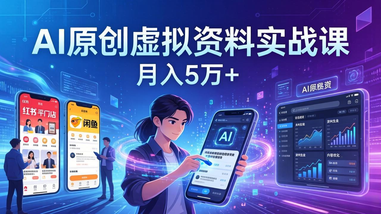AI原创虚拟资料实战课：2026新机会，小红书闲鱼开店，普通人用AI轻松变现，月入5万+-点子口袋网
