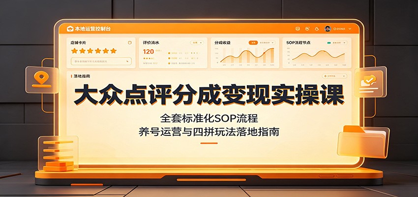 大众点评分成变现实操课：全套标准化SOP流程，养号运营与四拼玩法落地指南-点子口袋网