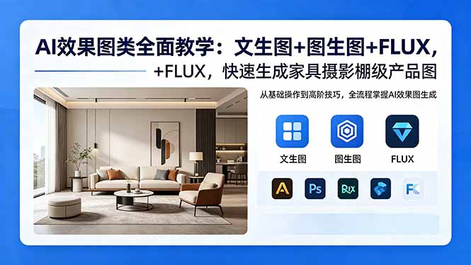 AI效果图类全面教学：文生图+图生图+FLUX，快速生成家具摄影棚级产品图-点子口袋网