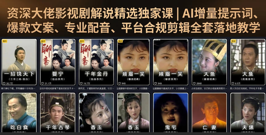 资深大佬影视剧解说精选独家课｜AI增量提示词、爆款文案、专业配音、平台合规剪辑全套落地教学-点子口袋网
