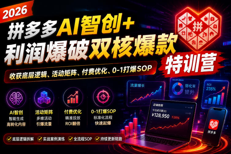 2026拼多多AI智创+利润爆破双核爆款特训营，收获底层逻辑、活动矩阵、付费优化、0-1打爆SOP（更新0727）-点子口袋网