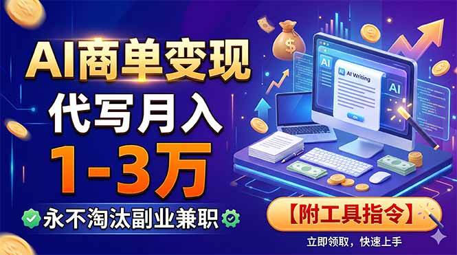 （19102期）AI商单变现，靠代写月入1-3万，永不淘汰副业兼职【附工具指令】-点子口袋网