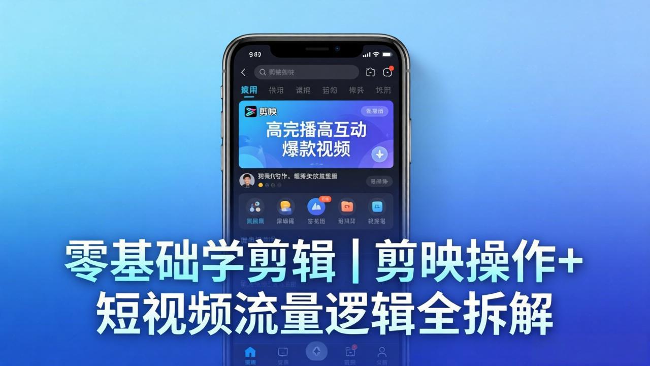 【零基础学剪辑】剪映操作+短视频流量逻辑全拆解｜手把手教你剪出高完播高互动爆款视频-点子口袋网