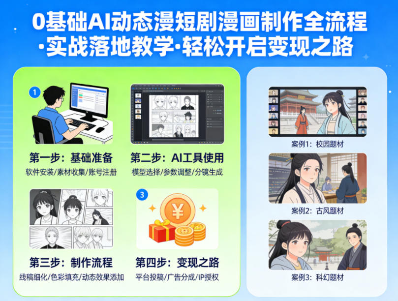 0基础AI动态漫短剧漫画制作全流程，实战落地教学，轻松开启变现之路-点子口袋网