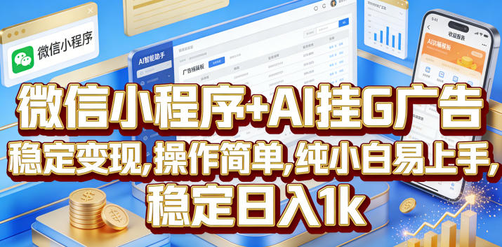 微信小程序+AI挂G广告，稳定变现，操作简单，纯小白易上手，稳定日入1k【揭秘】-点子口袋网