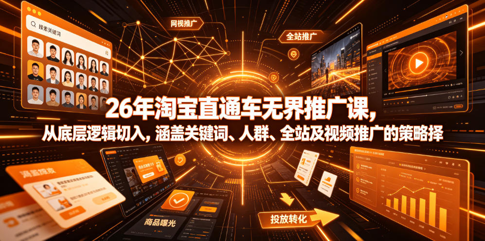 26年淘宝直通车无界推广课，从底层逻辑切入，涵盖关键词、人群、全站及视频推广的策略选择-点子口袋网