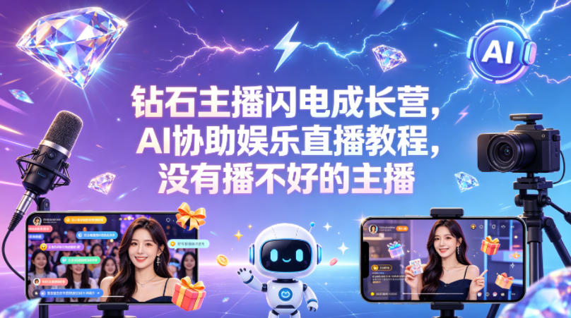 钻石主播闪电成长营，Al协助娱乐直播教程，没有播不好的主播-点子口袋网