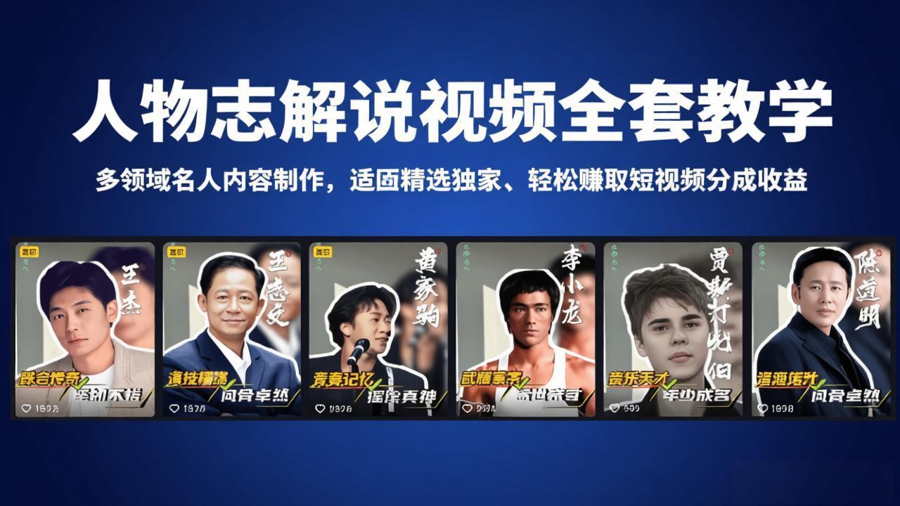 人物志解说视频全套教学，多领域名人内容制作，适配精选独家，轻松赚取短视频分成收益-点子口袋网