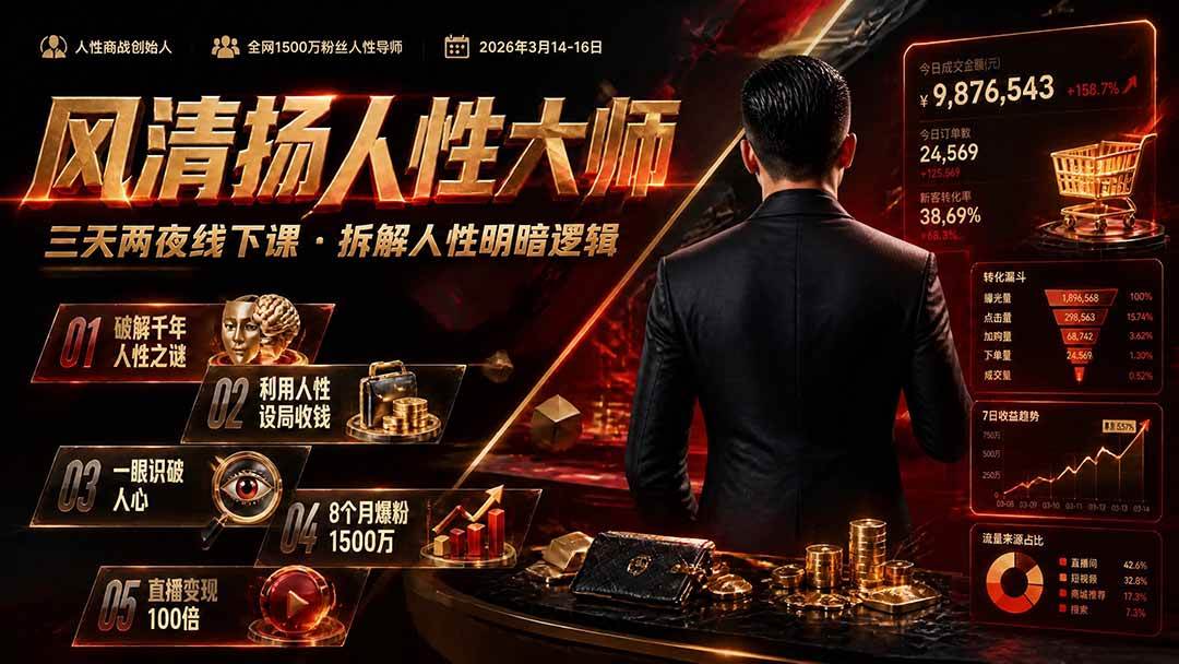 （19676期）风清扬人性大师-三天两夜3月14-16线下课2026年｜拆解人性明暗逻辑，识人避坑，千万粉涨粉+直播百倍变现实战教学-点子口袋网