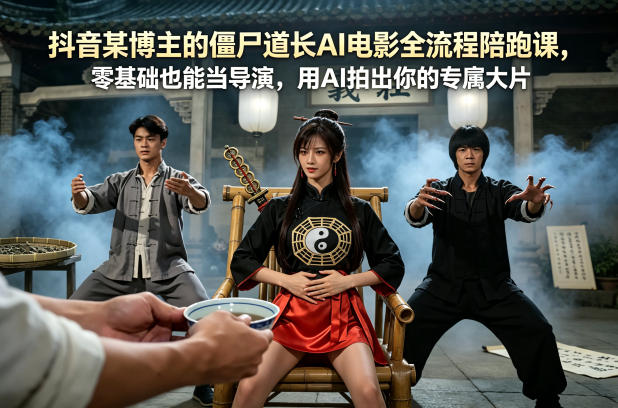 抖音某博主的僵尸道长AI电影全流程陪跑课，零基础也能当导演，用AI拍出你的专属大片-点子口袋网
