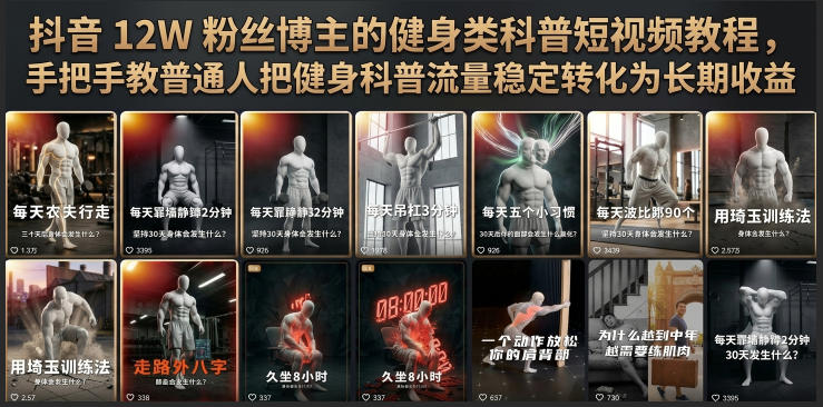 抖音12W粉丝博主的健身类科普短视频教程，手把手教普通人把健身科普流量稳定转化为长期收益-点子口袋网