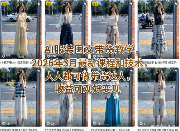 AI服装图文带货教学，2026年3月最新课程和技术，人人都可做带货达人，收益可观好变现-点子口袋网