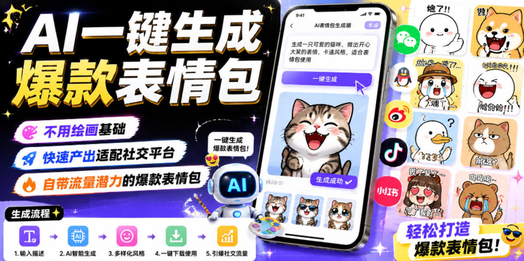 AI一键生成爆款表情包，不用绘画基础，快速产出适配社交平台，自带流量潜力的爆款表情包-点子口袋网