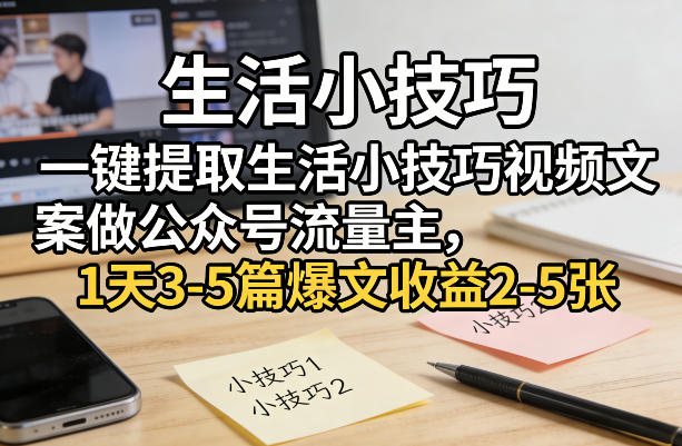 一键提取生活小技巧视频文案做公众号流量主，1天3-5篇爆文收益2-5张-点子口袋网