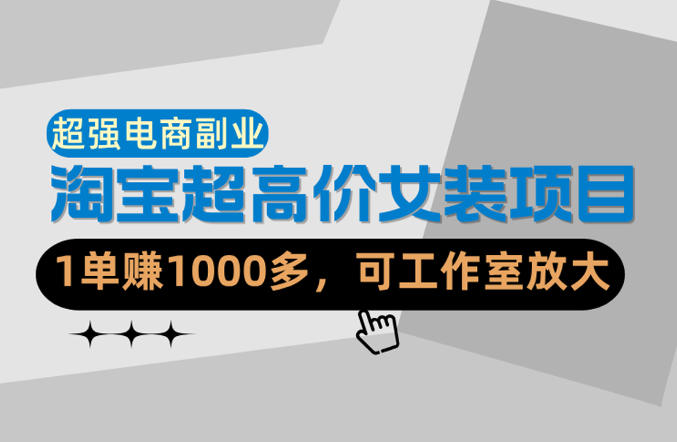 【超强副业】淘宝超高价女装项目：1单賺1k+，可工作室放大(共52节)-点子口袋网