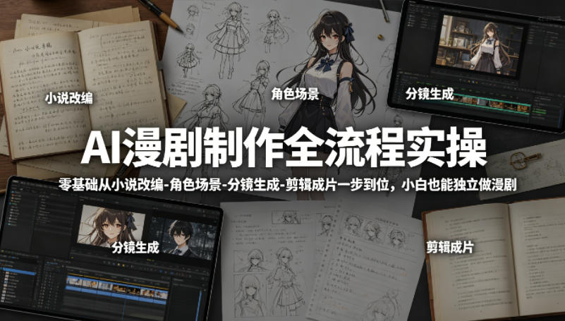 AI漫剧制作全流程实操，零基础从小说改编-角色场景-分镜生成-剪辑成片一步到位，小白也能独立做漫剧-点子口袋网