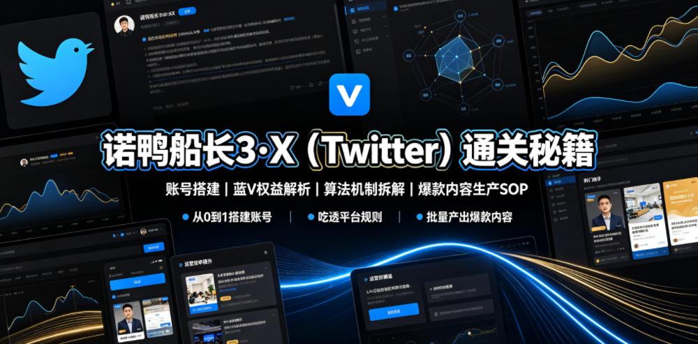诺鸭船长3·X（Twitter）通关秘籍，涵盖账号搭建、蓝V权益解析、算法机制拆解及爆款内容生产SOP-点子口袋网