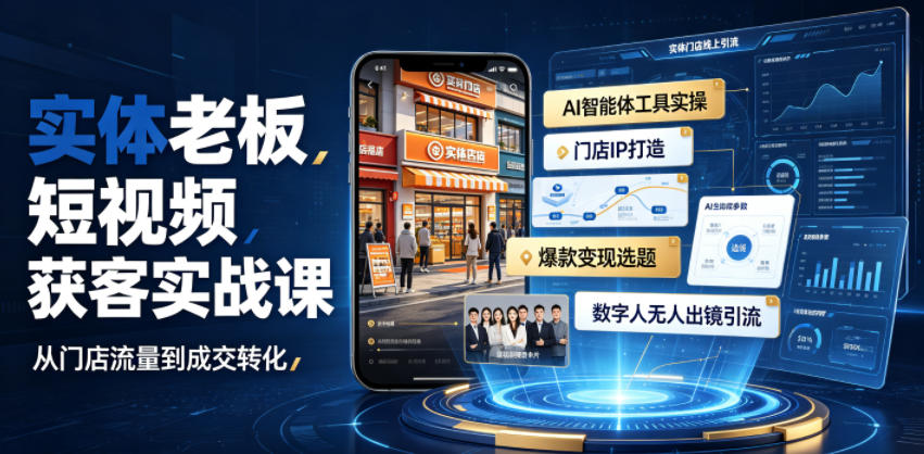 实体老板短视频获客实战课｜AI智能体工具全套实操、门店IP打造、爆款变现选题、数字人无人出镜引流完整教程-点子口袋网