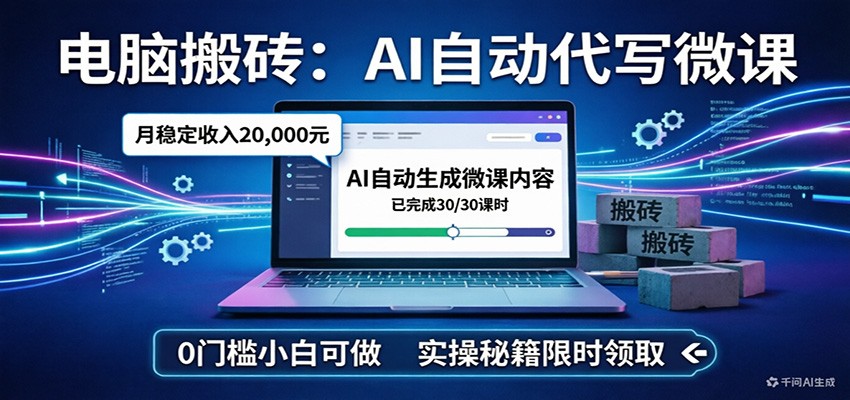 电脑搬砖AI自动代写微课，月稳定2W，0门槛小白可做，实操秘籍-点子口袋网