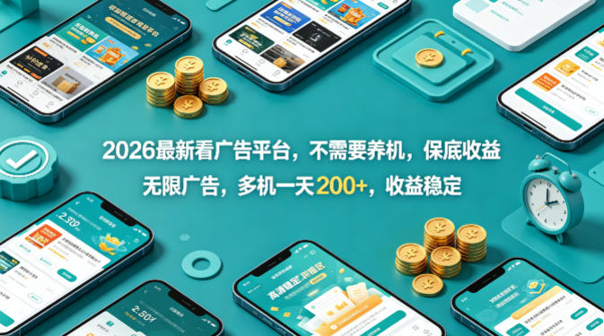2026最新看广告平台，不需要养机，保底收益，无限广告，多机一天200+，收益稳定【揭秘】-点子口袋网
