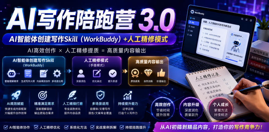 AI写作陪跑营3.0，Ai智能体创建写作skill（workbuddy）+人工手写模式（手搓模式），去除AI痕迹（头条号、公众号、百家号）（更新0730）-点子口袋网