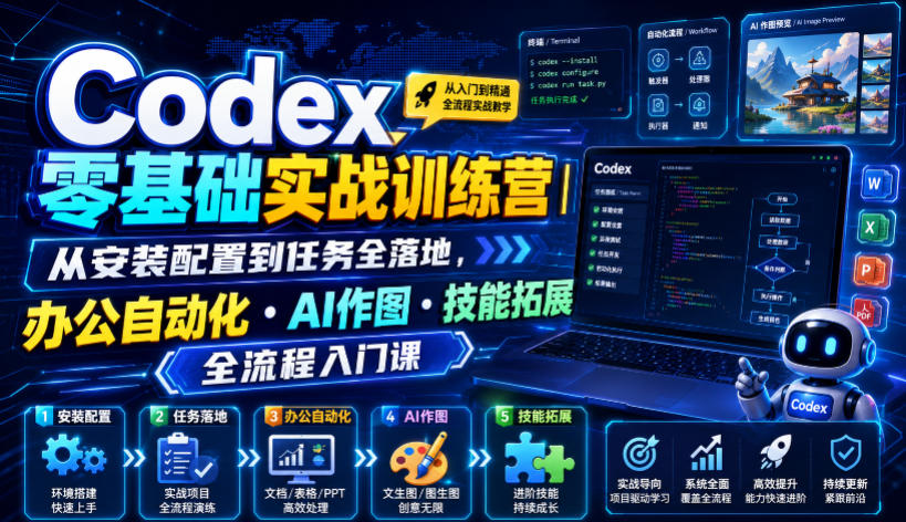Codex零基础实战训练营｜从安装配置到任务全落地，办公自动化・AI作图・技能拓展全流程入门课-点子口袋网
