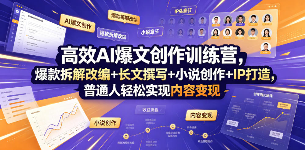 高效AI爆文创作训练营，爆款拆解改编+长文撰写+小说创作+IP打造，普通人轻松实现内容变现-点子口袋网