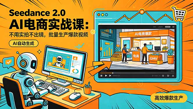 Seedance 2.0 AI电商实战课：不用实拍不出镜，批量生产爆款视频打爆GMV-点子口袋网