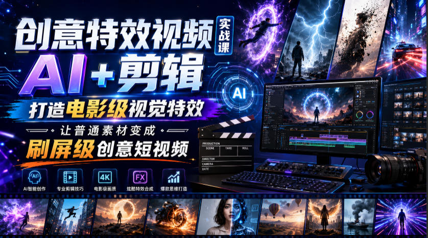 创意特效视频实战课，AI+剪辑打造电影级视觉特效，让普通素材变成刷屏级创意短视频-点子口袋网