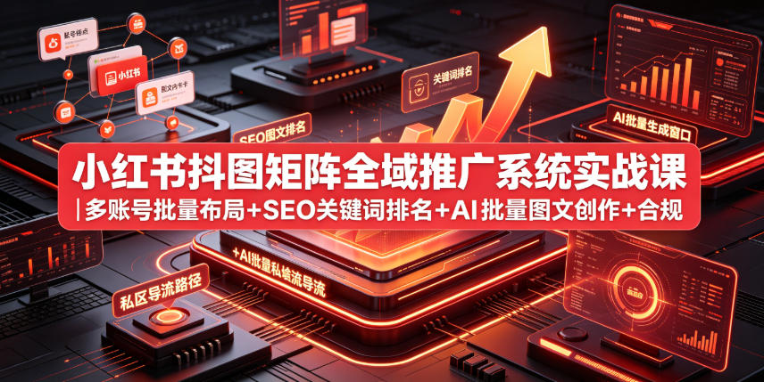 小红书抖图矩阵全域推广系统实战课｜多账号批量布局+SEO关键词排名+AI批量图文创作+合规私域导流完整落地教程-点子口袋网