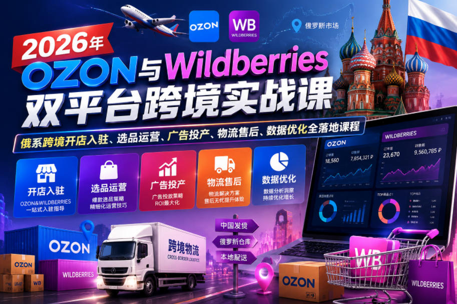2026年OZON与Wildberries双平台跨境实战课，俄系跨境开店入驻、选品运营、广告投产、物流售后、数据优化全落地课程-点子口袋网