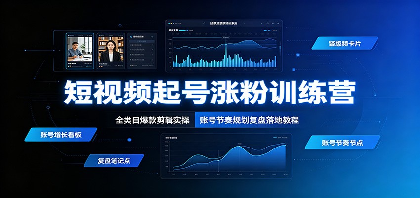 短视频起号涨粉训练营：全类目爆款剪辑实操，账号节奏规划复盘落地教程-点子口袋网