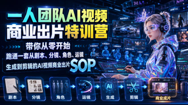 一人团队AI视频商业出片实战课：带你从零开始跑通一套从剧本、分镜、角色、运镜、生成到剪辑的AI视频商业出片SOP-点子口袋网