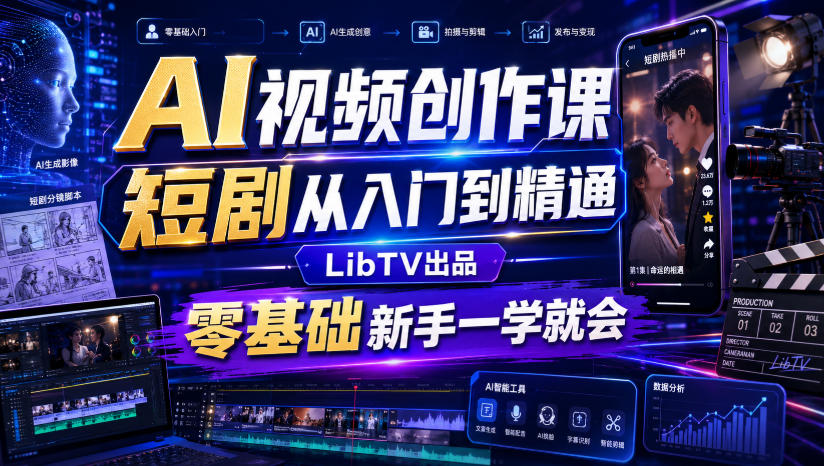 AI视频创作课，短剧从入门到精通，LibTV出品，零基础新手一学就会-点子口袋网