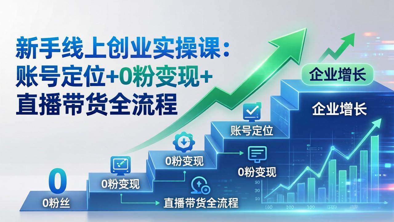新手线上创业实操课：账号定位+0粉变现+直播带货全流程，企业用户增长一步到位-点子口袋网