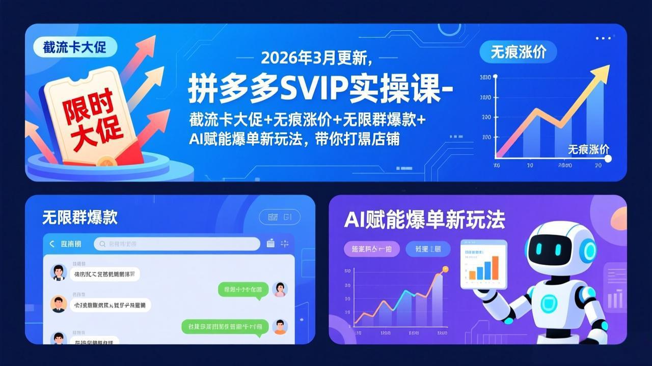 拼多多SVIP实操课-26年3月，截流卡大促+无痕涨价+无限群爆款+AI赋能爆单新玩法，带你打爆店铺-点子口袋网